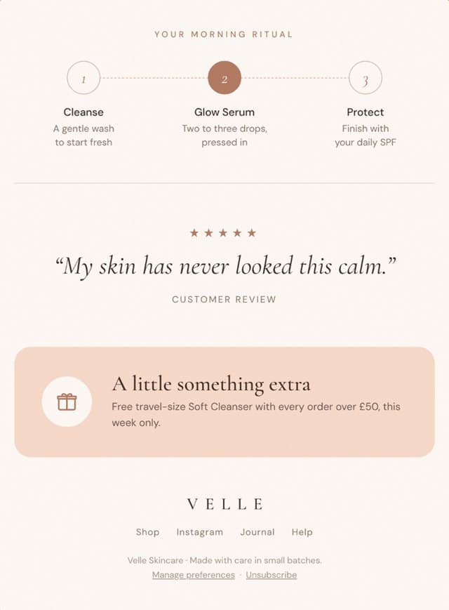 Email for Velle, generated by Messaro AI