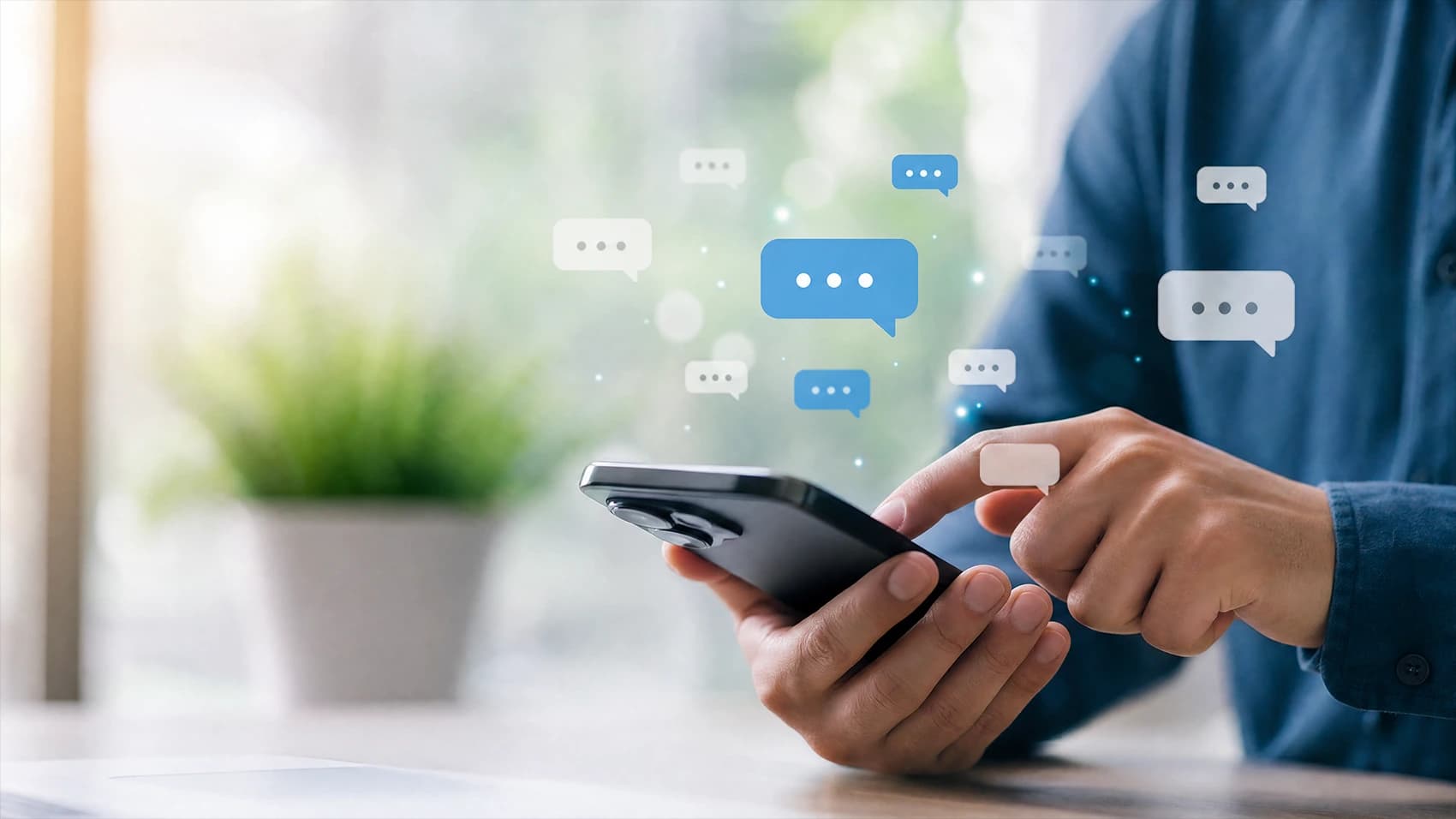 Illustration of a text blasting service sending one message out to many recipients