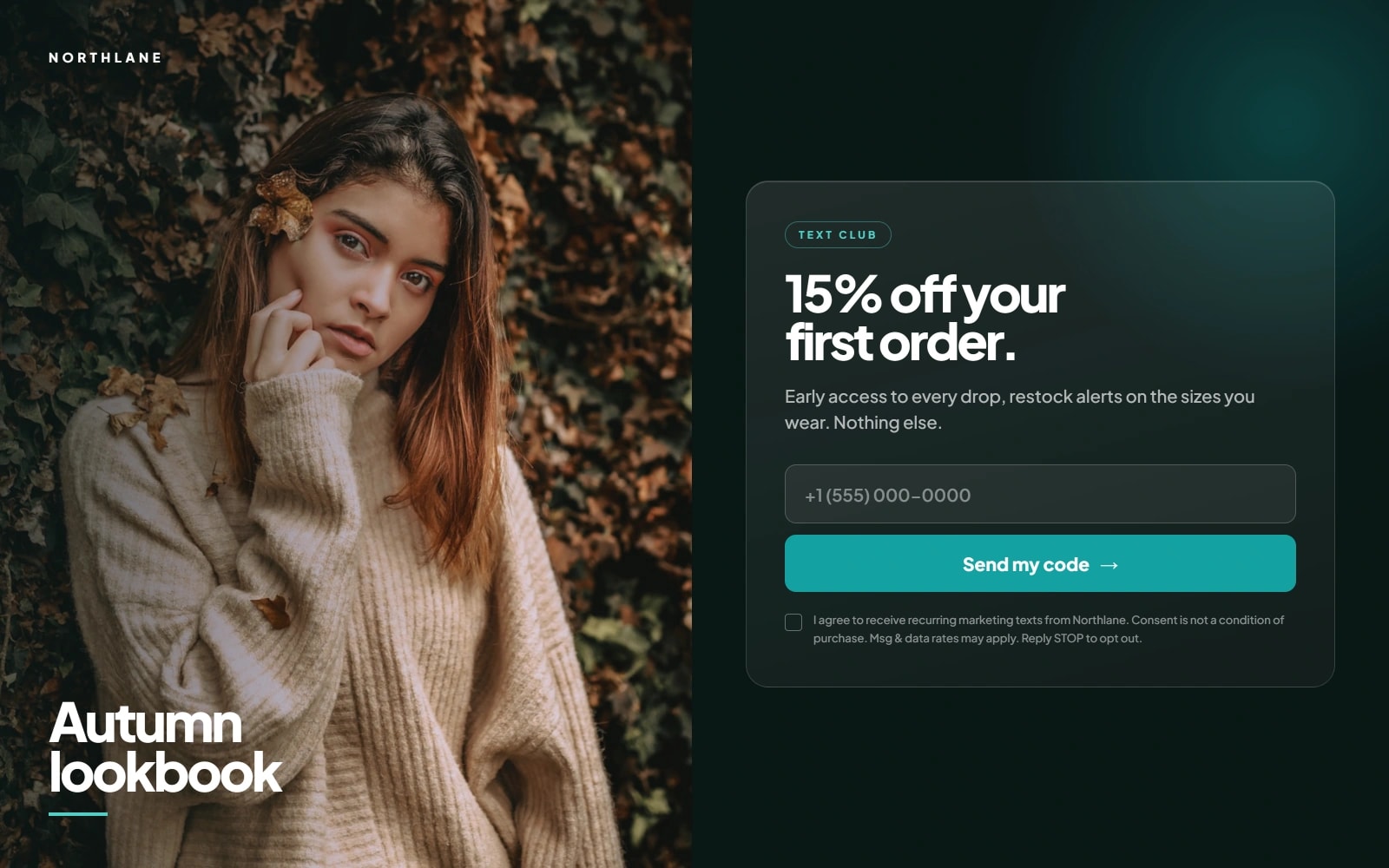 Fashion store popup offering a discount in exchange for an SMS opt-in