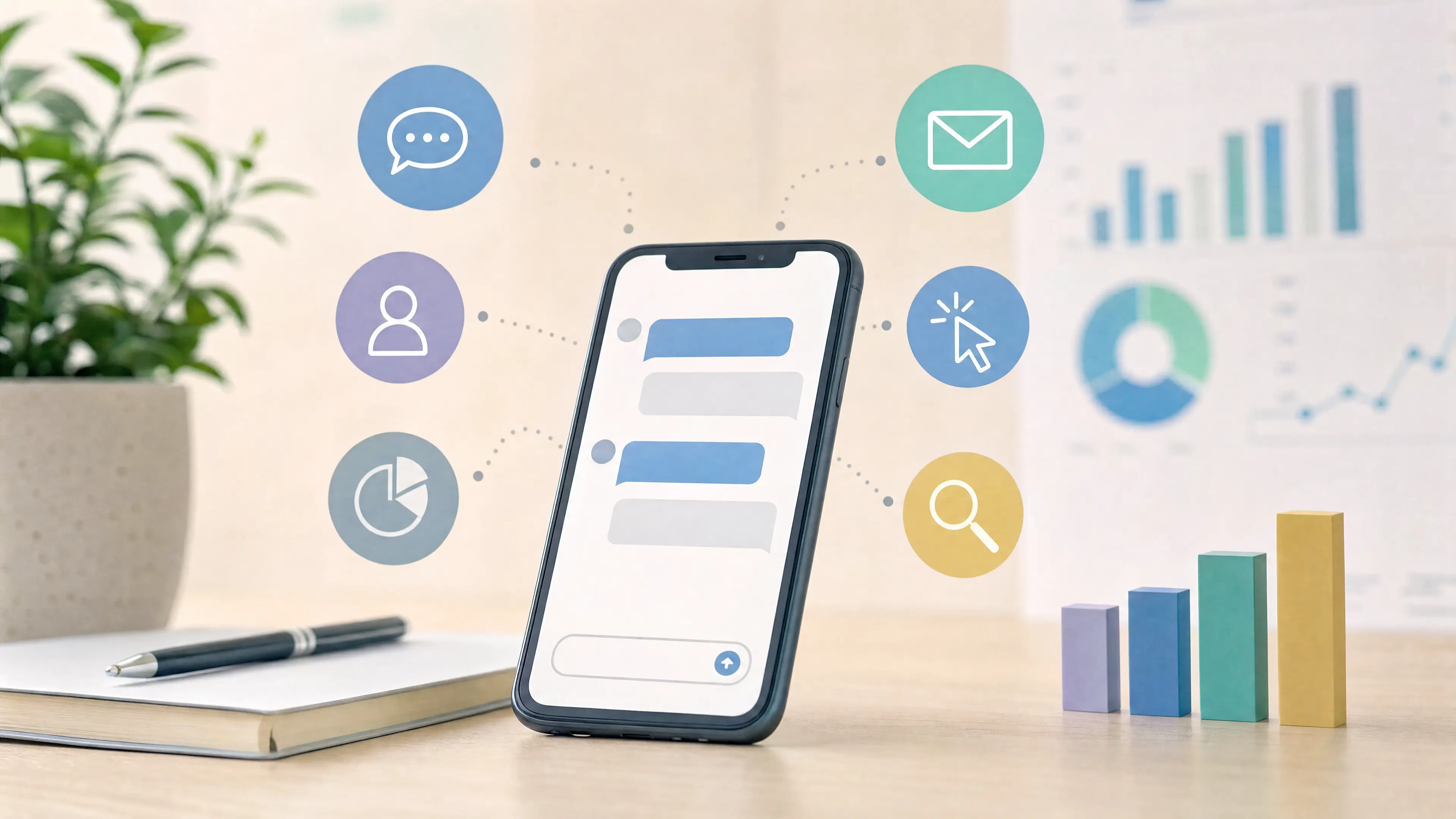 Illustration of core SMS marketing terms and metrics laid out as labelled concepts
