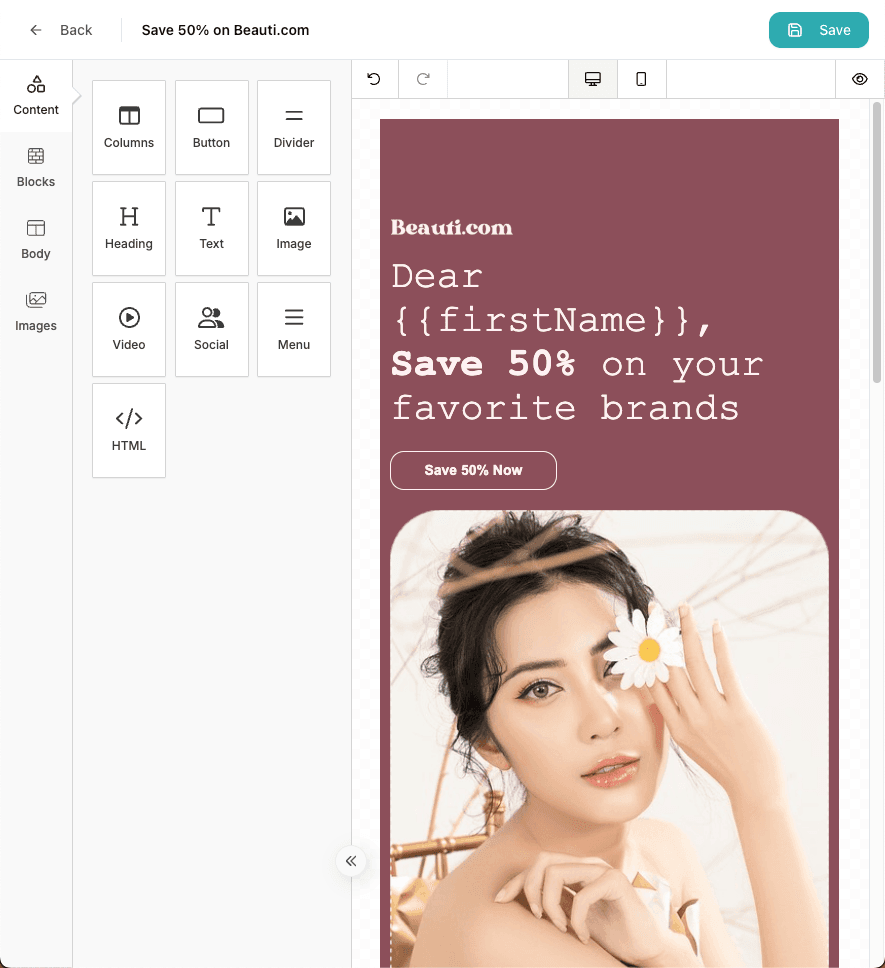 Messaro drag-and-drop email builder