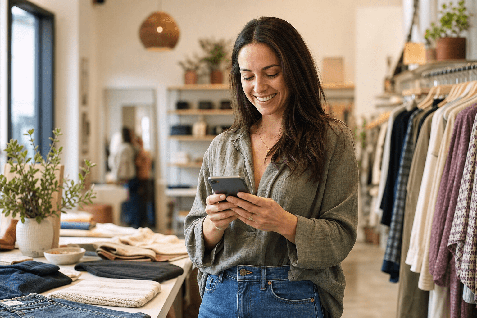 Store owner sending a campaign from her phone