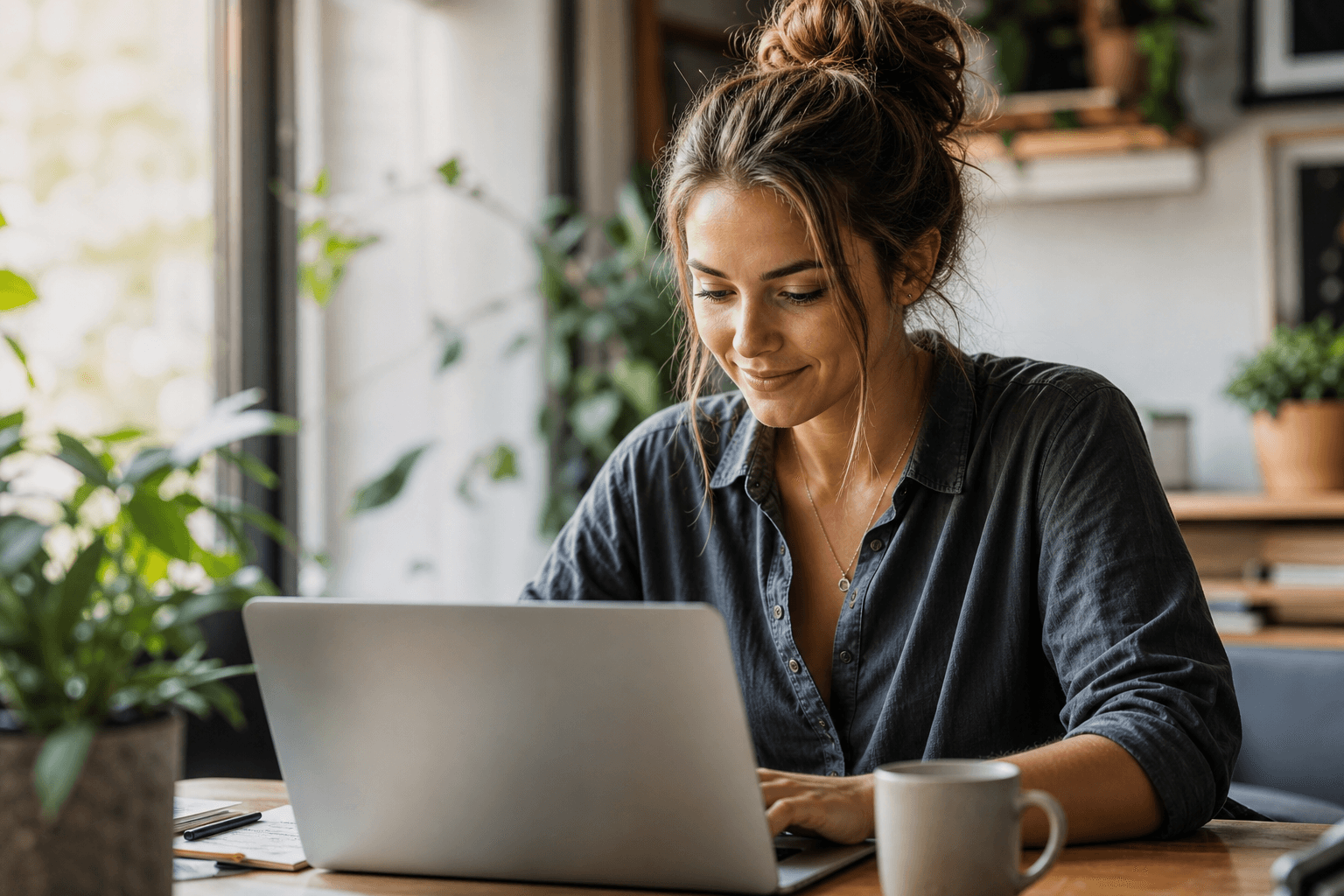Ecommerce marketer planning her email and SMS campaigns at her desk